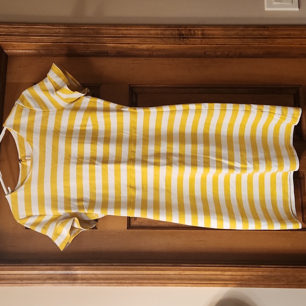 Old Navy short sleeve yellow and white stripe midi dress size medium - Picture 1 of 7